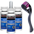 Set Tratament Cresterea Parului, Kirkland, Minoxidil 5%, Pipeta Inclusa, 3x Flacoane 60ml, 1x Dermaroller 540 ace