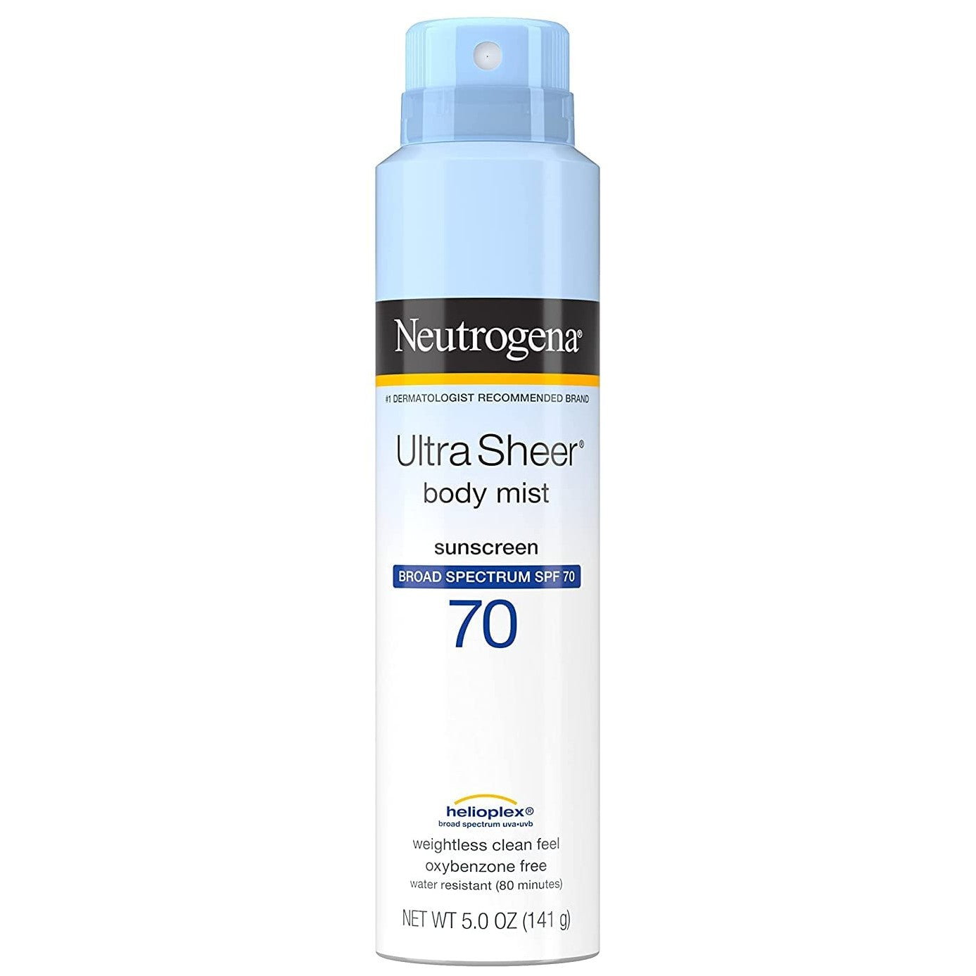 Spray Protectie Solara, Neutrogena, Ultra Sheer Body Mist, impotriva UVA si UVB, Rezistent la Apa, Usor de Aplicat, Formula Non-Grasa, SPF 70, 141gr