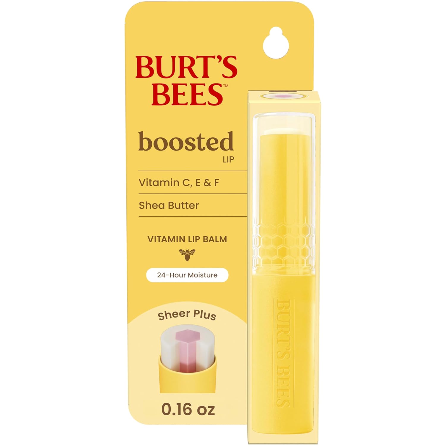 Balsam buze, Burt's Bees, Boosted Lip Balm Sheer Plus, Vitaminele C, E & F, Fără pigment, 4.5 g