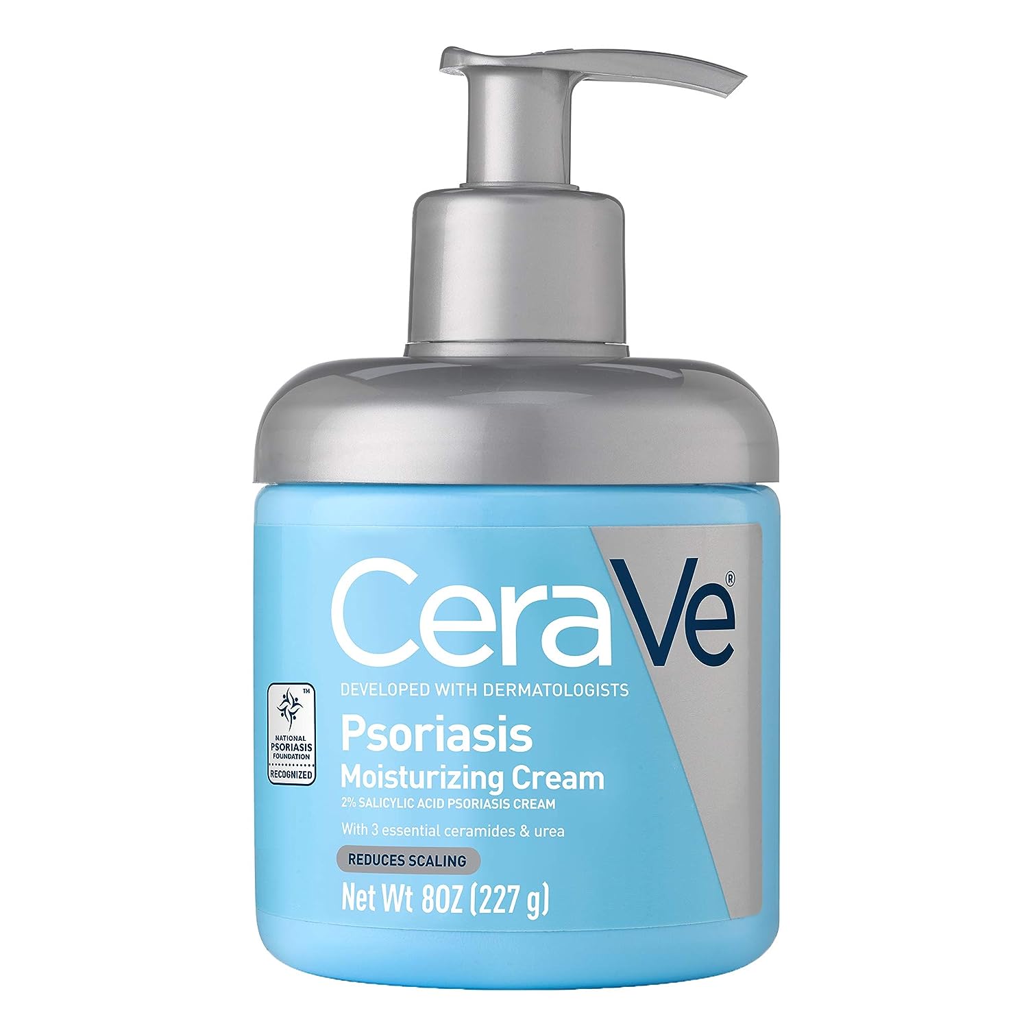 Crema de Fata, CeraVe, Psoriasis Moisturizing Cream, pentru Ameliorarea Mancarimii Pielii, impotriva Rosetii si Iritatiilor, cu Acid Salicilic si Uree, fara Parfum, 227ml