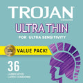 Set 36x Prezervative, Trojan, Ultra Thin, din Latex, Ultra Subtiri, Lubrifiate, Diametru 56mm