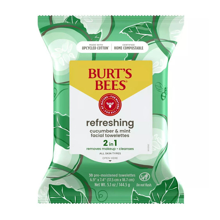 Șervețele demachiante, Burt's Bees, Cucumber & Mint, Îndepărtare machiaj, Curățare față, 30 bucăți