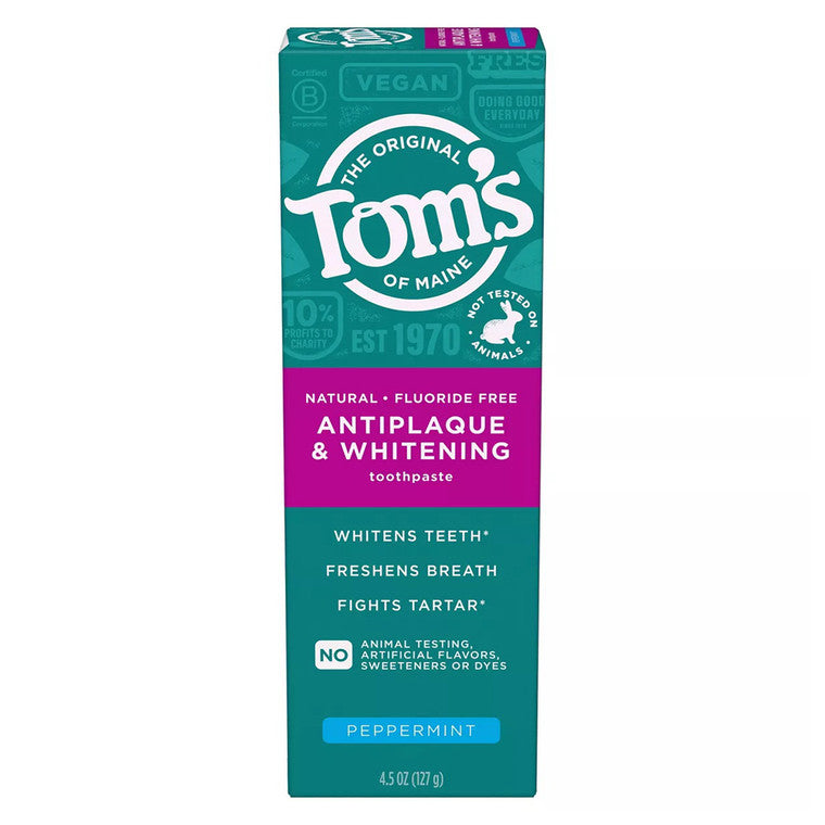 Pastă de dinți, Toms of Maine, Antiplaque și Albire, Aromă de mentă, Îndepărtare placă, Strălucire, 4.5 Oz