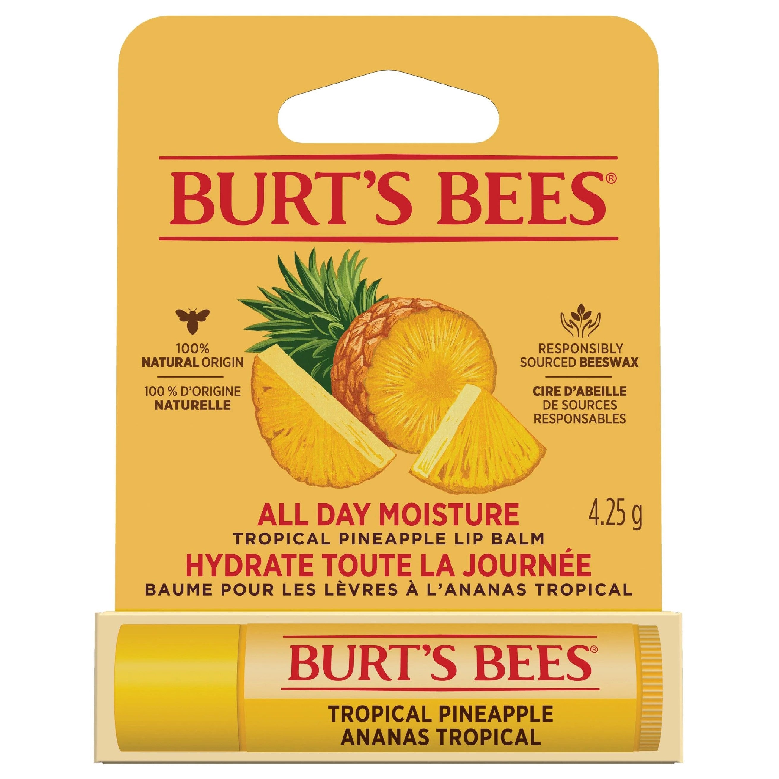 Balsam Buze, Burt's Bees, All Day Moisture, din Ceara de Albine, Ingrediente 100% Naturale, Aroma Ananas, 4.25gr
