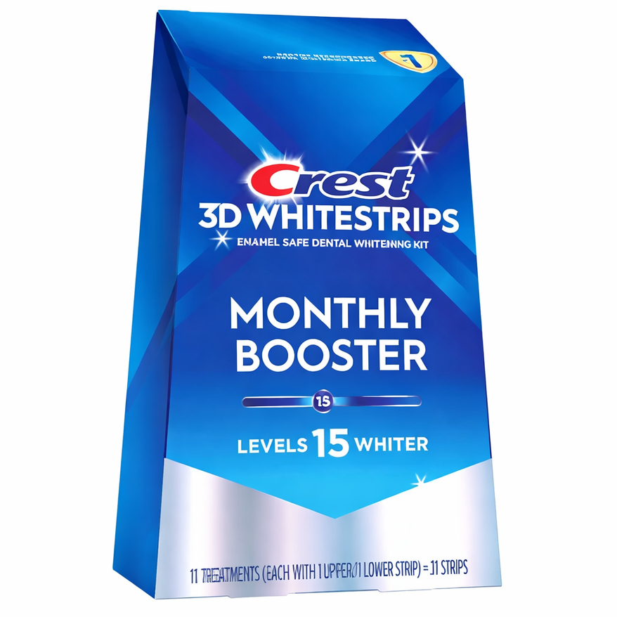Set 11x Benzi Albirea Dintilor, Crest, 3D White, Monthly Booster, 10% Concentratie, Tratament 11 zile, 60 min, Nivel Albire 15