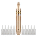Creion cu Micro-Ace din Titan, Dermapen, Dr. Pen, Ultima M5, Wireless, 10x Rezerve 12 pini, 0.25 - 3.00 mm, 5 viteze, Auriu