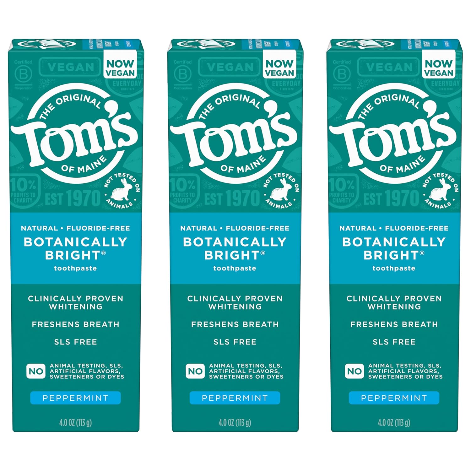 Pastă de dinți, Tom's of Maine, Botanically Bright, Albire naturală, Fără fluor, Vegan, 113 g