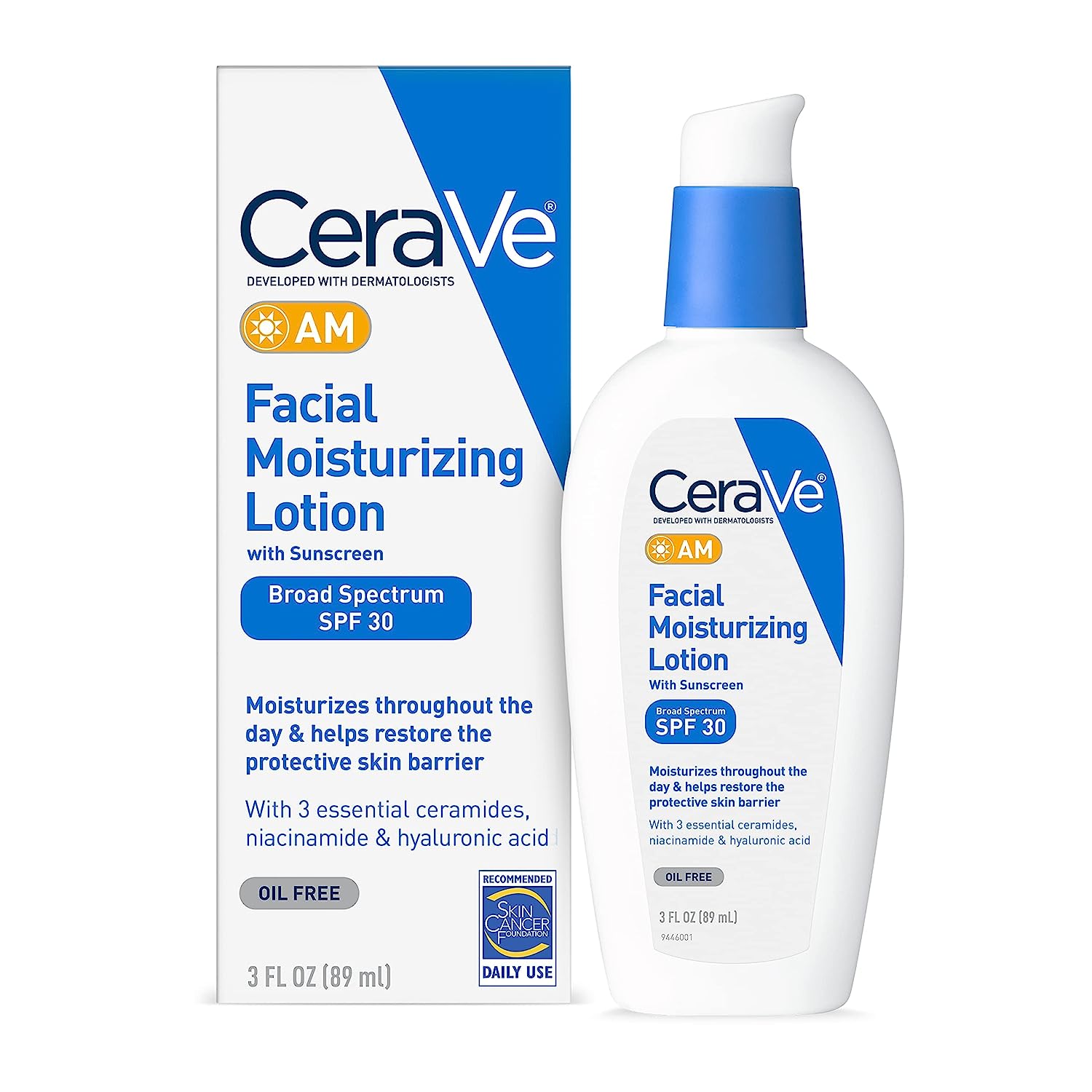 Lotiune de Fata, CeraVe, AM, Hidrateaza si Restaureaza Bariera de Protectie a Pielii, pentru Zi, SPF 30, 89ml