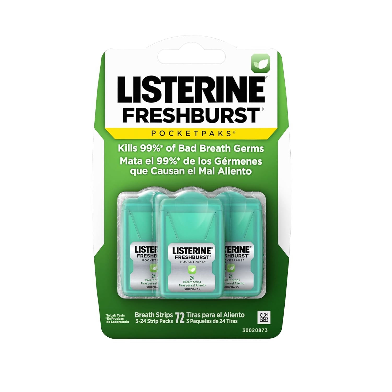 Benzi dizolvabile, Listerine, Freshburst Pocketpaks, Împrospătare orală, Aromă mentă, Set 3 x 24 benzi