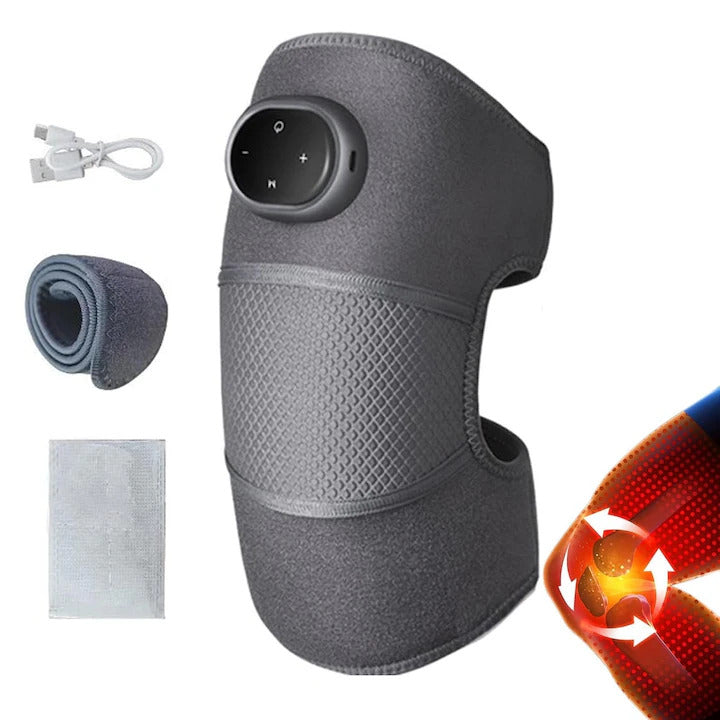 Aparat Masaj, GREENOVIVE®, pentru Genunchi si Umeri, cu Incalzire Reglabila si Vibratii, pentru Relaxare si Ameliorarea Durerilor, Curele Extensibile, 3 Nivele de Intensitate, Fara fir, Culoare Gri