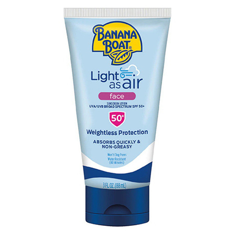 Loțiune protecție solară pentru față, Banana Boat, Light As Air Face SPF 50+, Absorbție rapidă, finisaj non-gras, 88 ml