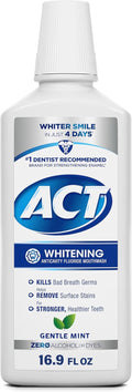Apă de gură, ACT, Fluoride Whitening + Anticavity, Albire, Protecție Anti-Carii, Fără Alcool, 500 ml