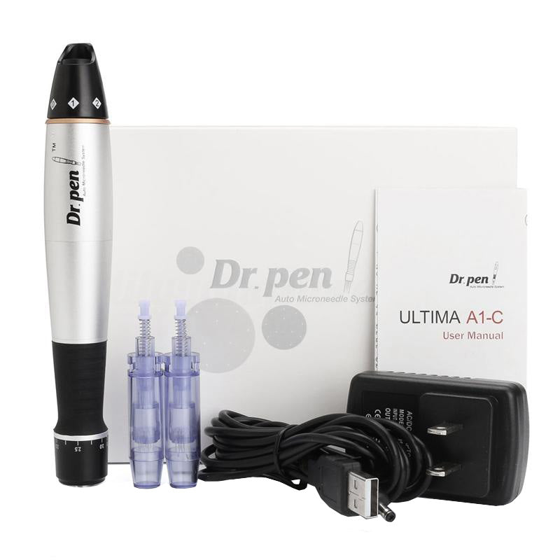 Creion cu Micro-Ace din Titan, Dermapen, Dr. Pen, A1, pentru Electroporare, impotriva Ridurilor si Imbatranirii, cu Fir, 2x Rezerve 12 pini, Adancime 0.25 - 3.00 mm, 5 viteze
