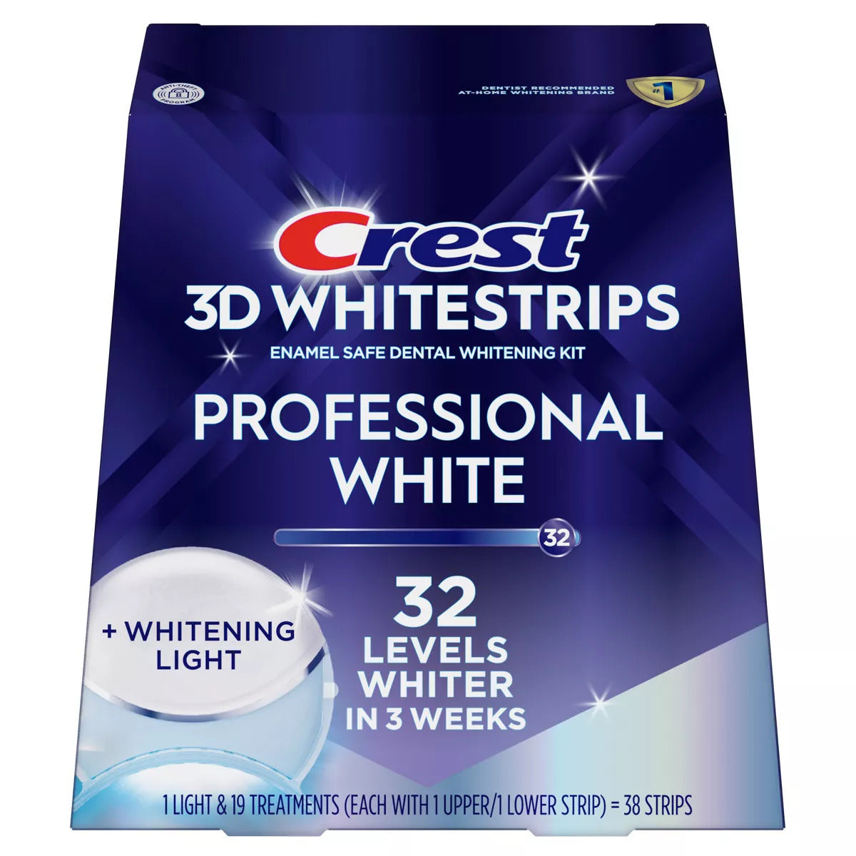 Cutie 19x Plicuri, Benzi Albirea Dintilor, Crest, 3D White, Professional White LED, cu lampa UV, 10% Concentratie, Tratament 19 zile, 60 min, Nivel Albire 32