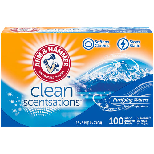 Servetele Parfumate Pentru Uscator, Arm&Hammer, Clean Scentsations, Purifying Waters, pentru Rufe, Inmoaie Tesaturile si Reduc Electrizarea, 100 buc