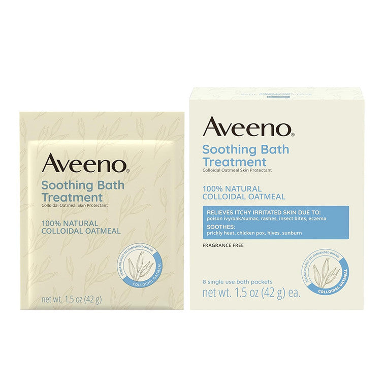 Tratament calmativ baie, Aveeno, Single Use Packets, Piele uscată & mâncărime, 8 pliculețe x 42 g