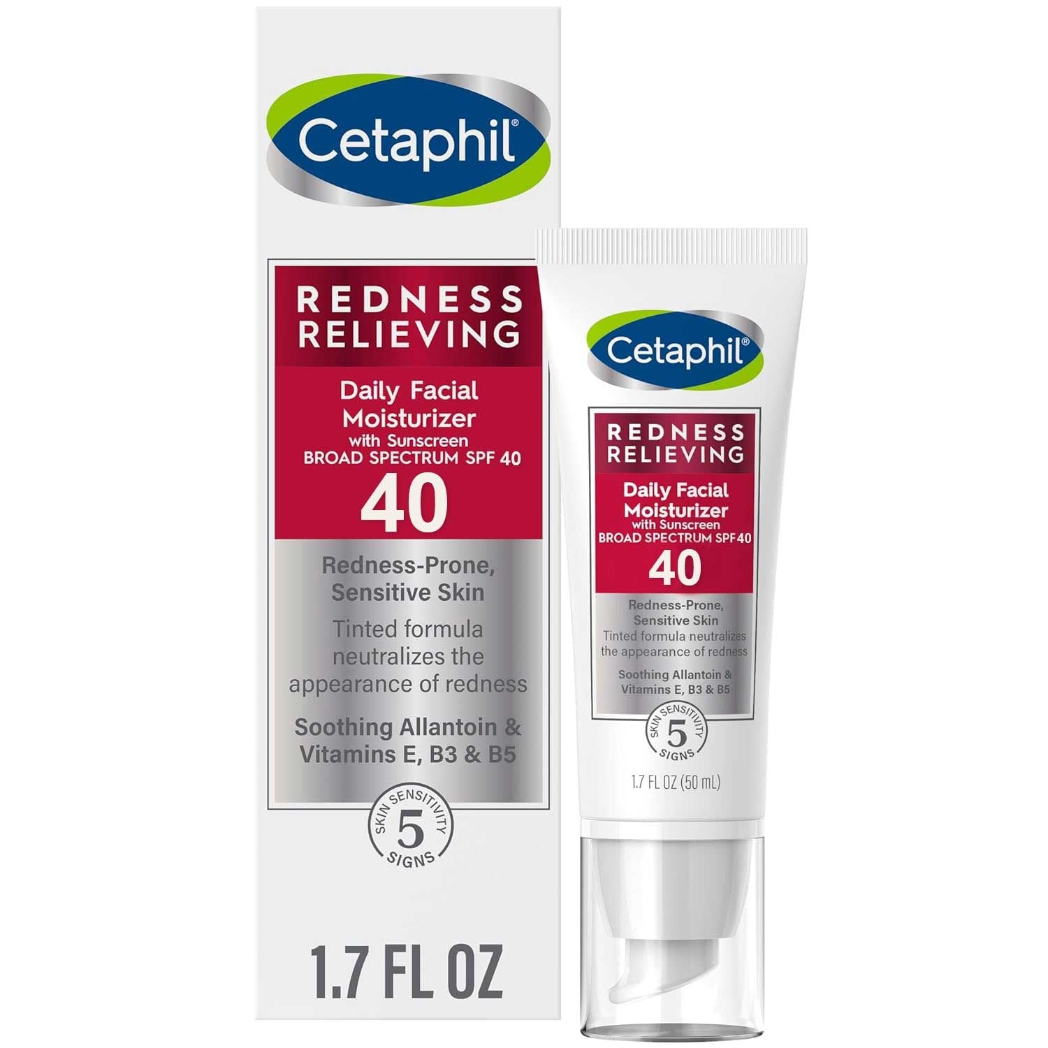 Crema de Fata, Cetaphil, Redness Relieving Daily, pentru Ameliorarea Simptomelor de Roseata si Iritatie ale Fetei, SPF 40, 50ml