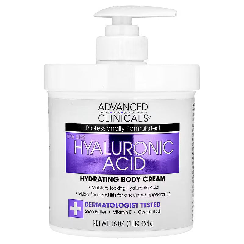 Crema de Corp, Advanced Clinicals, Hyaluronic Acid, Hidrateaza Intens Pielea Uscata si Deshidratata, 454gr