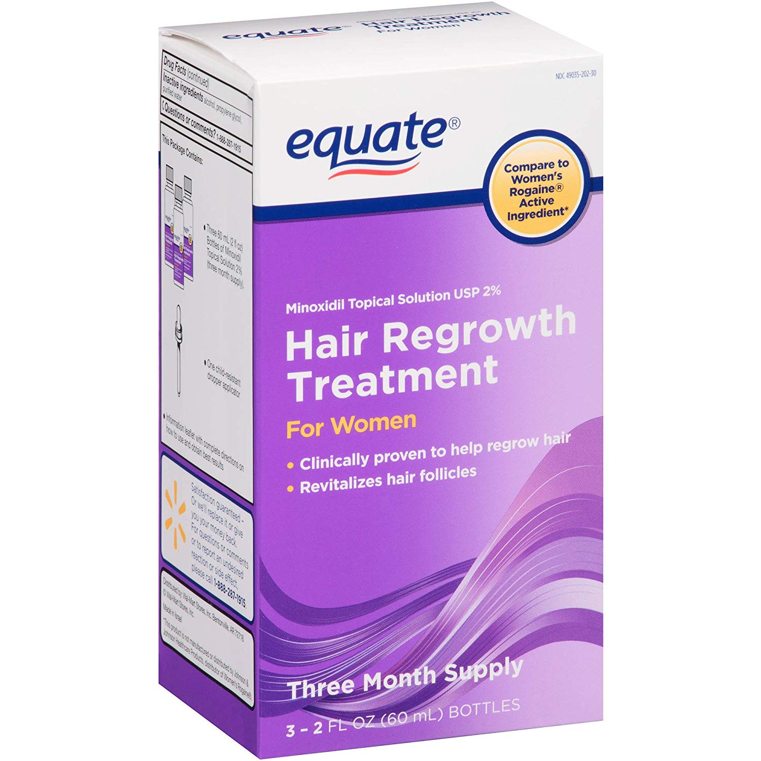 Solutie, Equate, impotriva Caderii Parului, Minoxidil 2%, pentru Femei, Tratament 3 luni (3x flacoane 60gr)