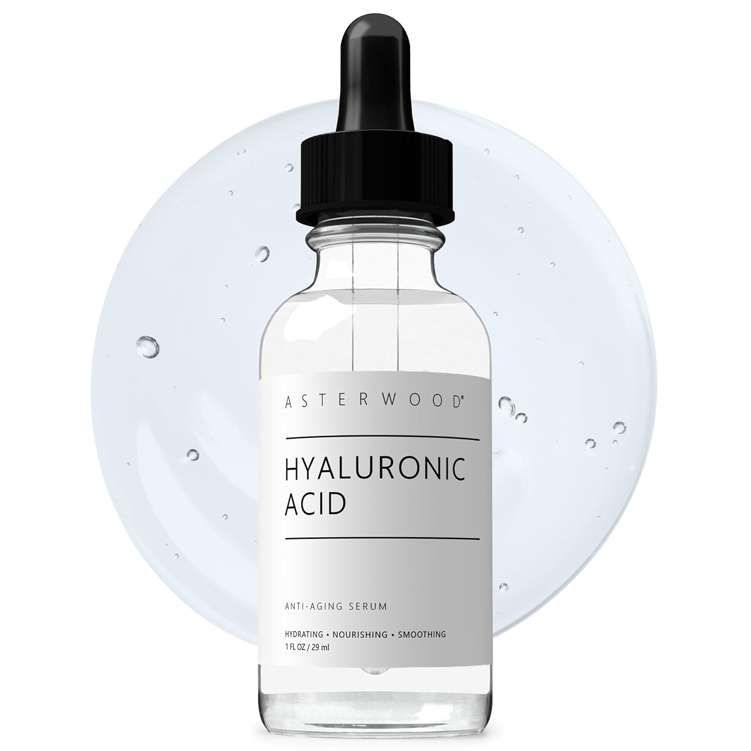 Serum anti-îmbătrânire, Asterwood, Acid hialuronic, Hidratant, Fără parfum, 30 ml