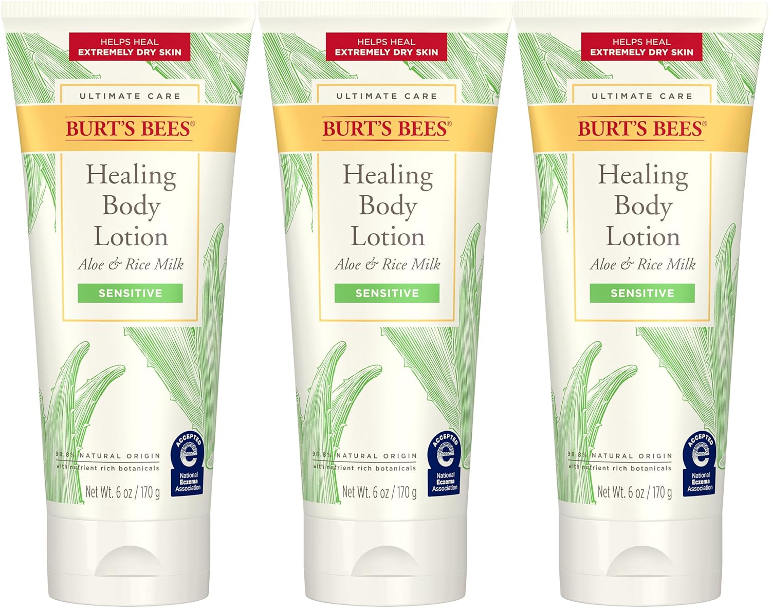 Loțiune de corp, Burt's Bees, Ultimate Care Healing, Aloe & lapte de orez, Piele sensibilă, 180 ml
