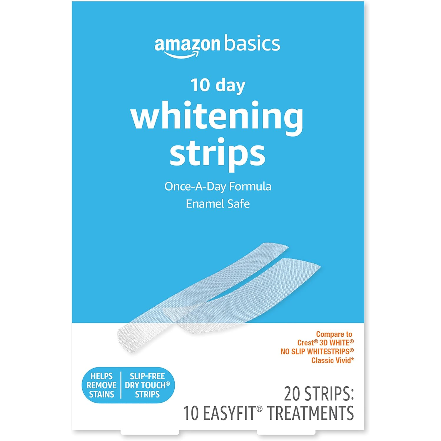Cutie 10x Plicuri, Amazon Basics, 10 Day Whitening Strips, Benzi Albirea Dintilor, Tratament 10 Zile