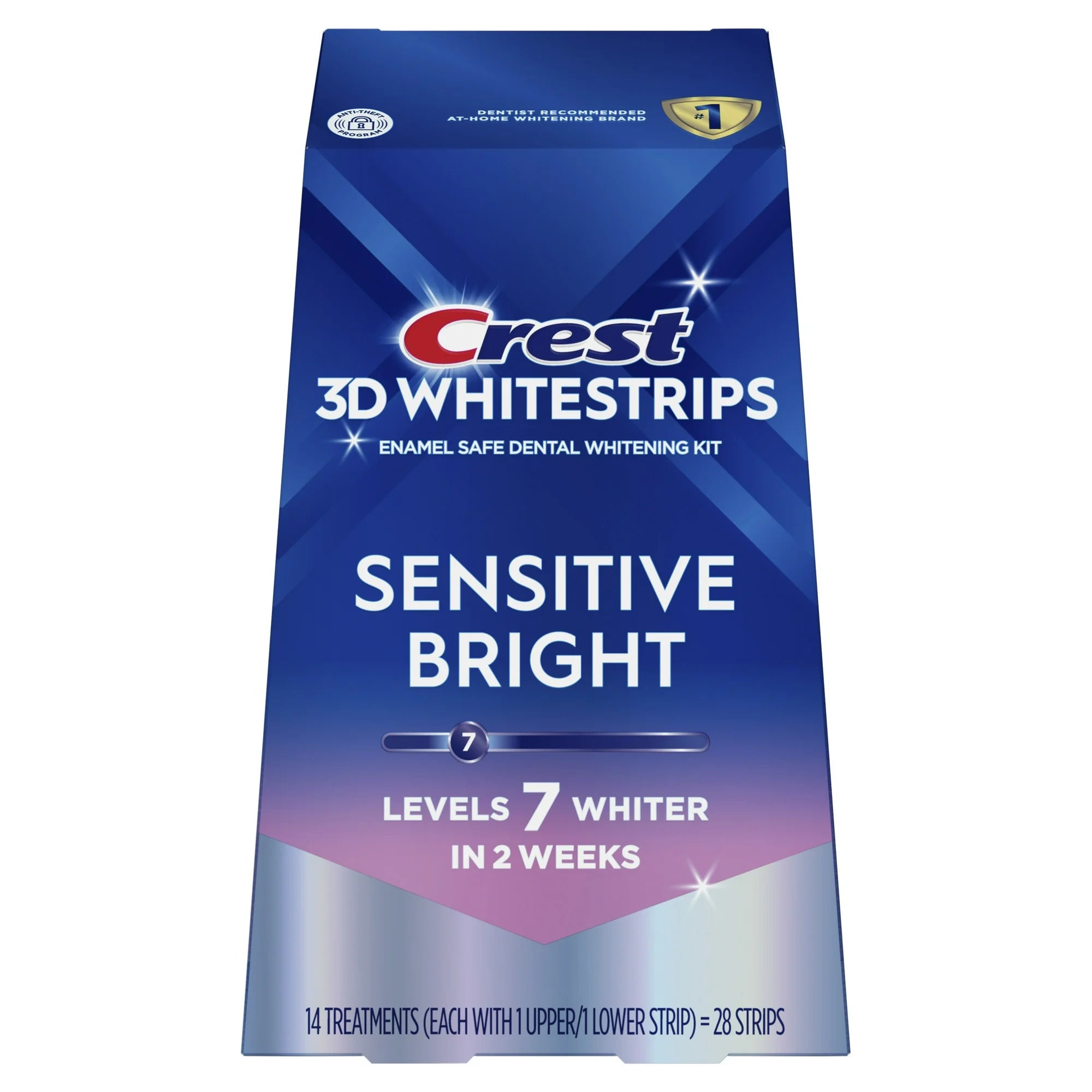 Set 14x Benzi Albirea Dintilor, Crest, 3D White, Sensitive Bright, 8% Concentratie, Tratament 14 zile, 30 min, Nivel Albire 7