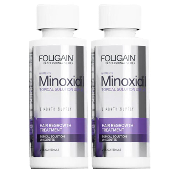 Set Solutie pentru Cresterea Parului, Foligain, Minoxidil 2%, Pipeta Inclusa, 2x 60ml