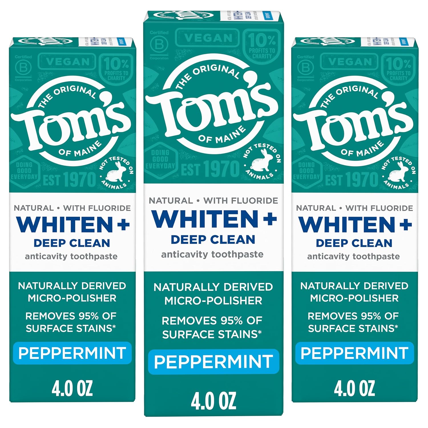 Pastă de dinți, Tom's of Maine, Whiten Plus Deep Clean, Curățare vegetală, Sigură pentru smalț, 113 g