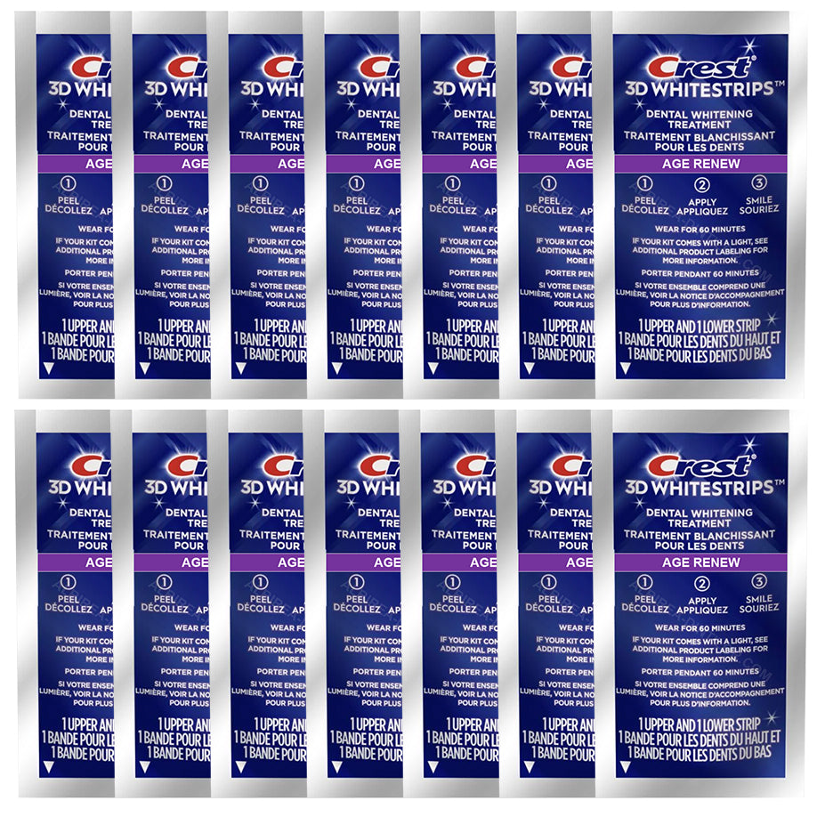 Set 14x Benzi Albirea Dintilor, Crest, 3D White, Age Renew, 14% Concentratie, Tratament 14 zile, 60 min, Nivel Albire 25