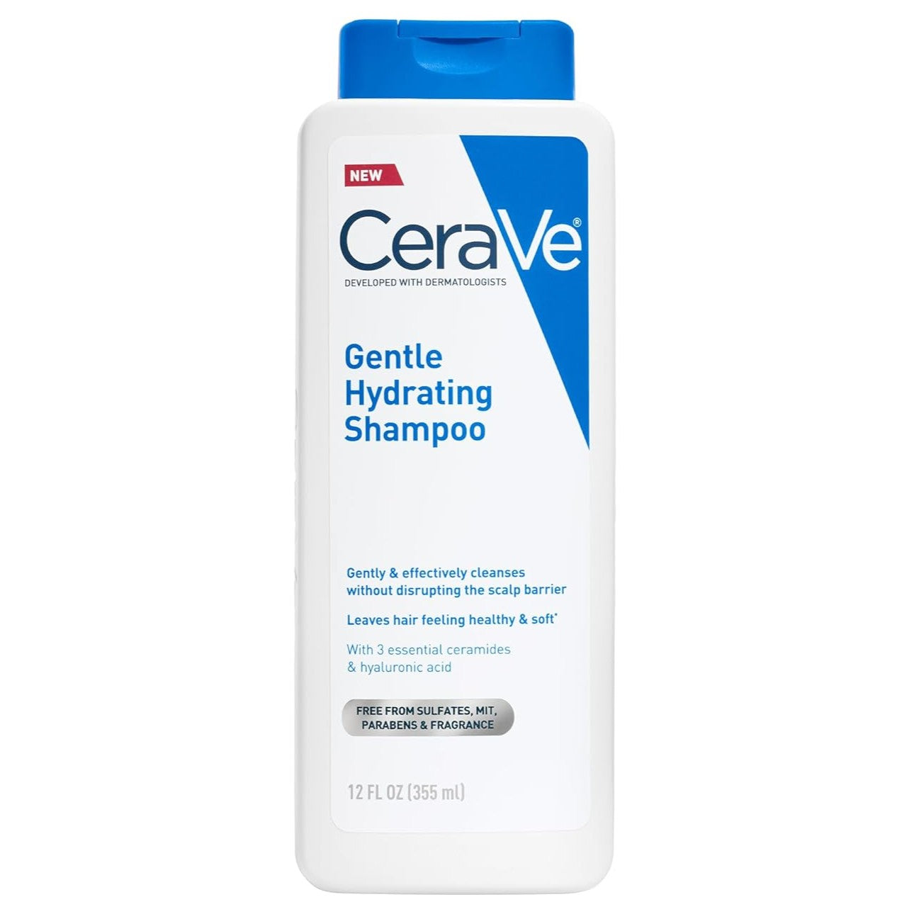Sampon Dermatologic, CeraVe, Gentle Hydrating Shampoo, cu 3 Ceramide Esentiale si Acid Hialuronic, Curata Parul si Hidrateaza Parul, 355ml