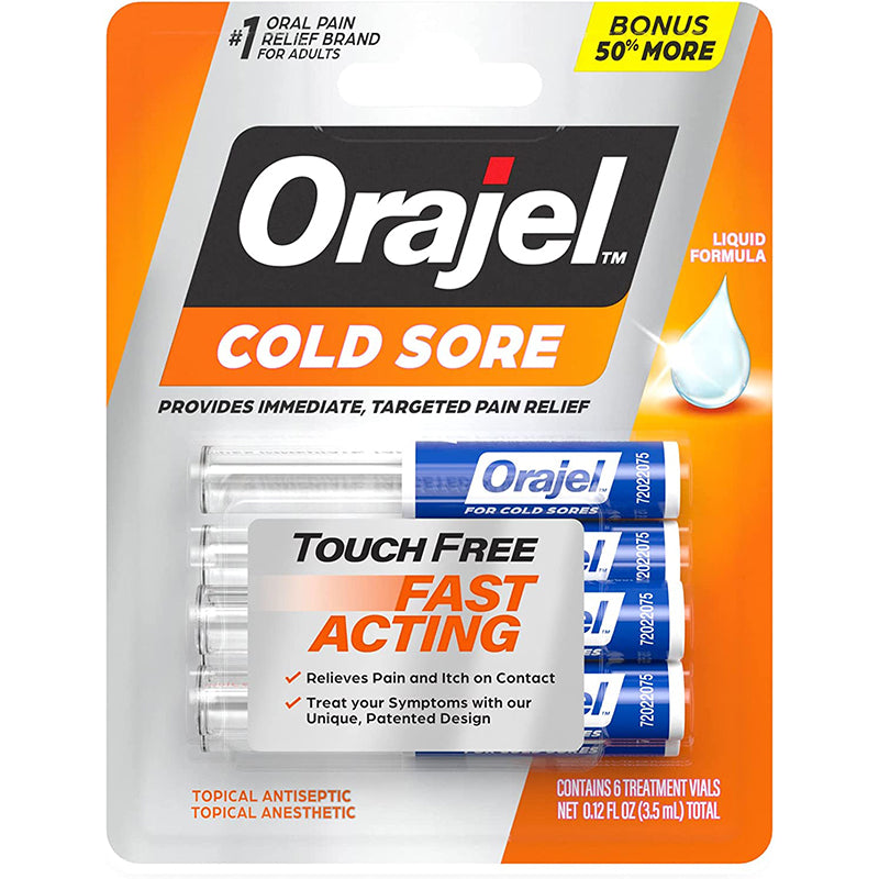 Set Fiole, Orajel, Cold Sore, Tratament Adjuvant in Tratamentul Durerii Cauzare de Herpes, 3.5ml, 6 buc