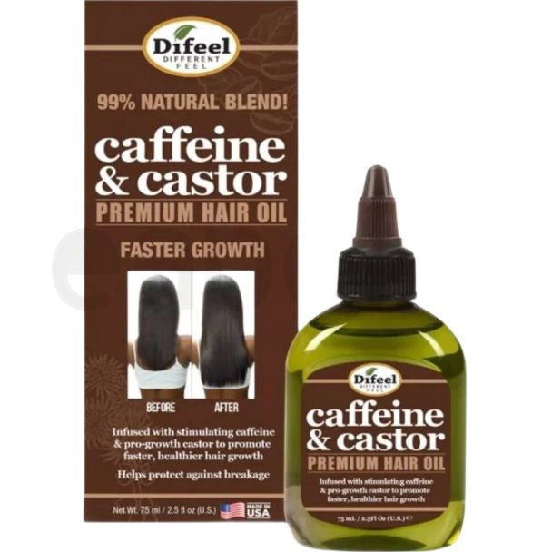 Ulei pentru Păr, Difeel, Caffeine & Castor, Creștere Rapidă, Fortifiant, Hrănire, 75 ml