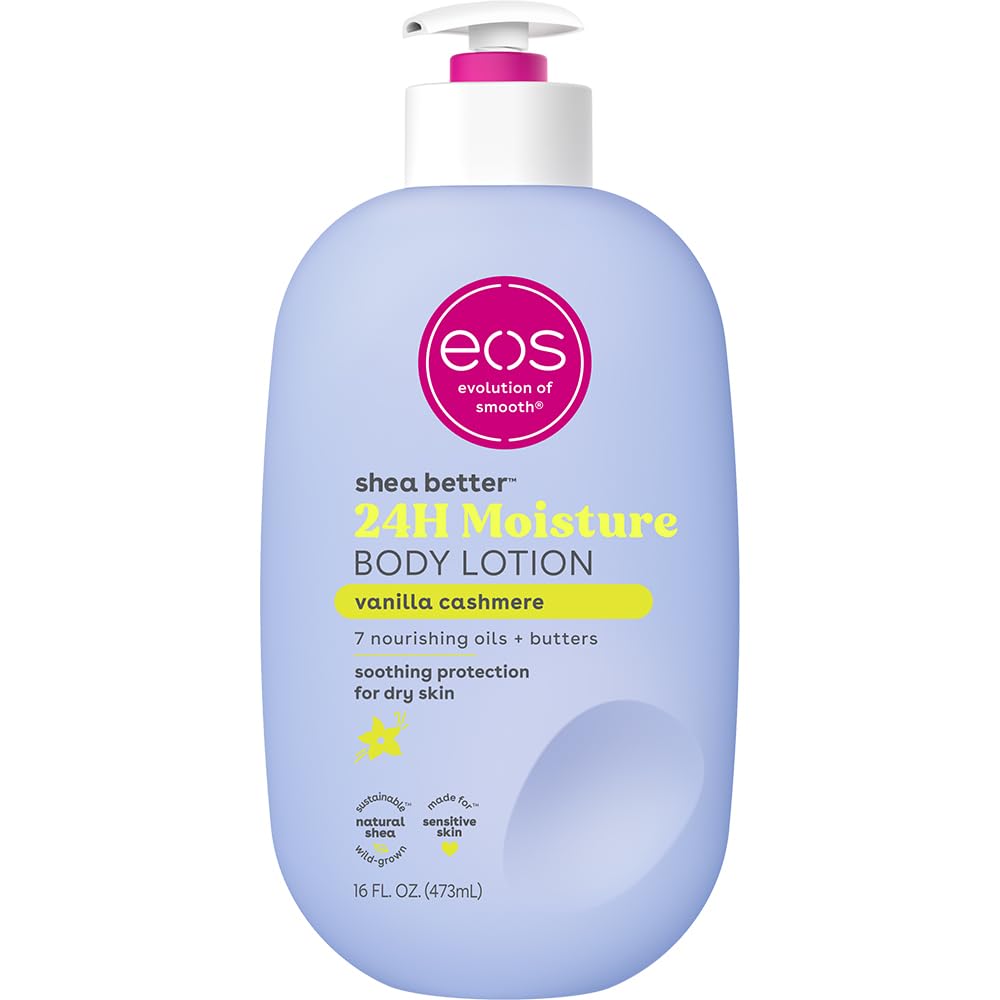 Loțiune de corp, Eos, Shea Better, Hidratare 24 h, Vanilie, Piele catifelată, 473 ml