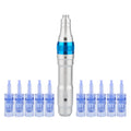 Creion cu Micro-Ace din Titan, Dermapen, Dr. Pen, Ultima A6, pentru Electroporare, impotriva Ridurilor si Imbatranirii, fara Fir, 10x Rezerve 12 pini, Adancime 0.25 - 2.50 mm, 5 viteze