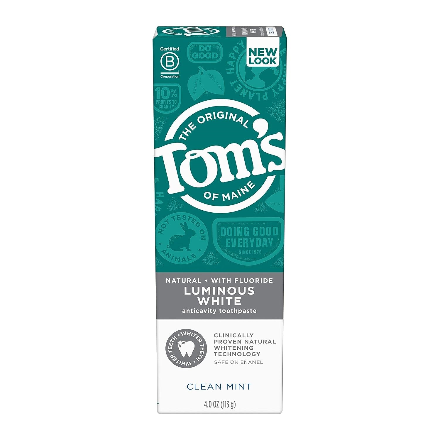 Pasta de Dinti, Tom's Of Maine, Luminous White, Clean Mint, pentru Albirea Dintilor, Vegan, 113g