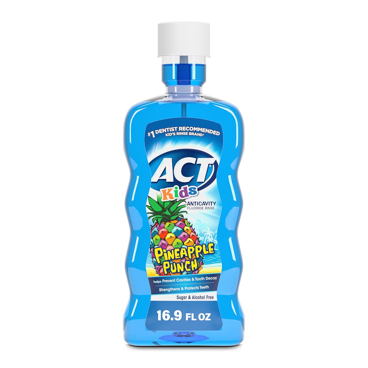 Apă de gură, ACT Kids, Anticavity Fluoride Rinse, Protecție Anti-Carii, Fără Alcool, Aromă Ananas, 500 ml