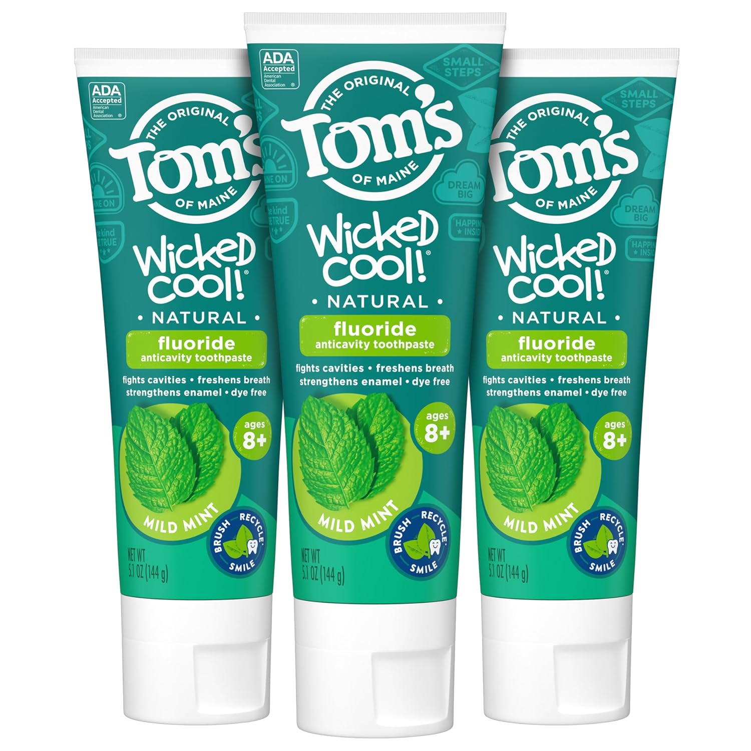 Pastă de dinți pentru copii, Tom's of Maine, Wicked Cool!, Fluor, Natural, Fără coloranți, Fără conservanți artificiali, Mentă ușoară, 145 g