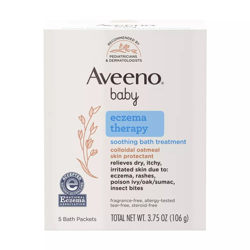 Tratament baie, Aveeno Baby, Eczema Therapy, Colloidal Oatmeal, Piele uscată & iritații, 106 g (5 pachete)