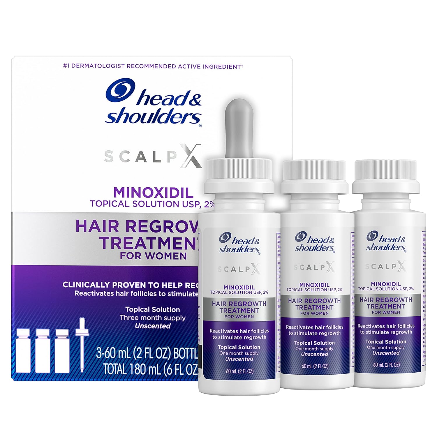 Set Solutie, Head & Shoulders, Scalp X, impotriva Caderii Parului, Minoxidil 2%, pentru Femei, Tratament 3 Luni, 3x 60gr