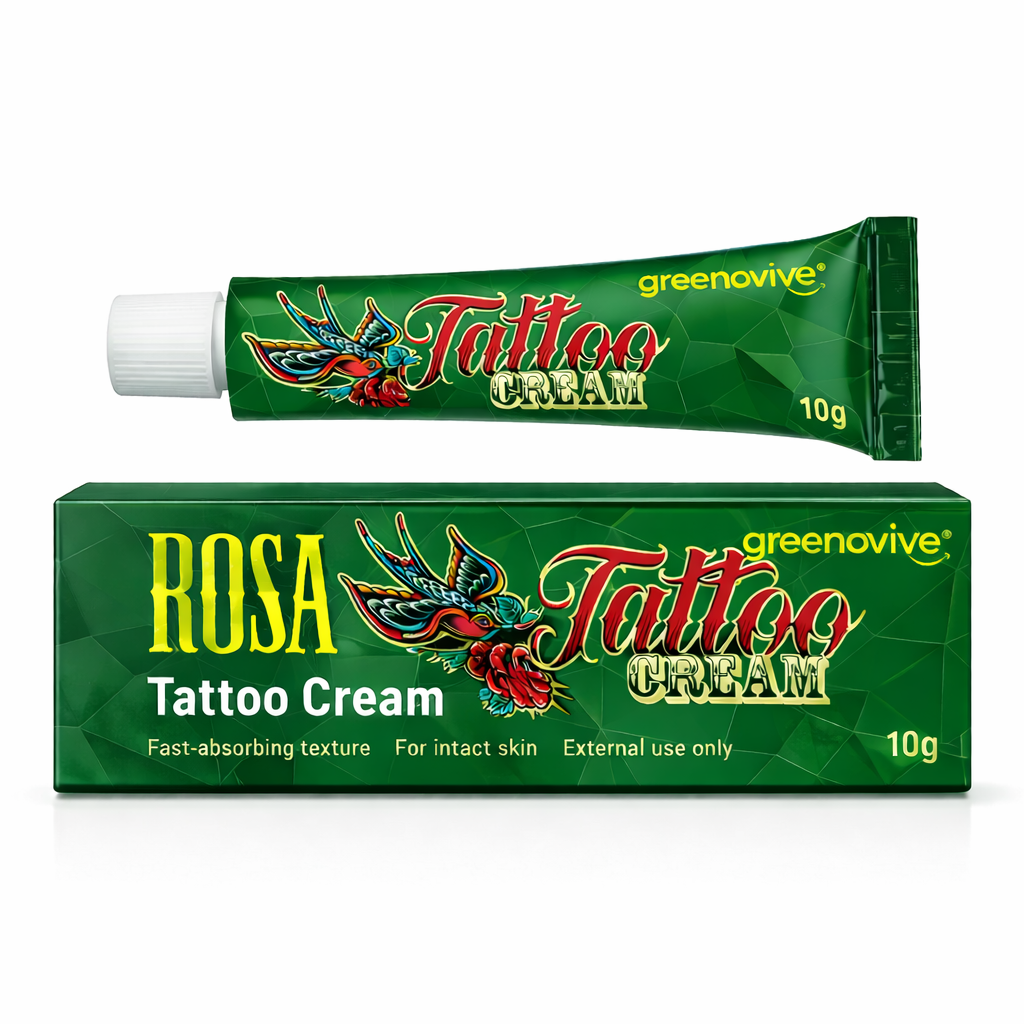 Crema Anestezica, GREENOVIVE®, ROSA Tattoo Cream, pentru Tatuaje, Micropigmentare, Interventii Superficiale, 10% Lidocaina, Absorbtie Rapida, Verde, 10gr