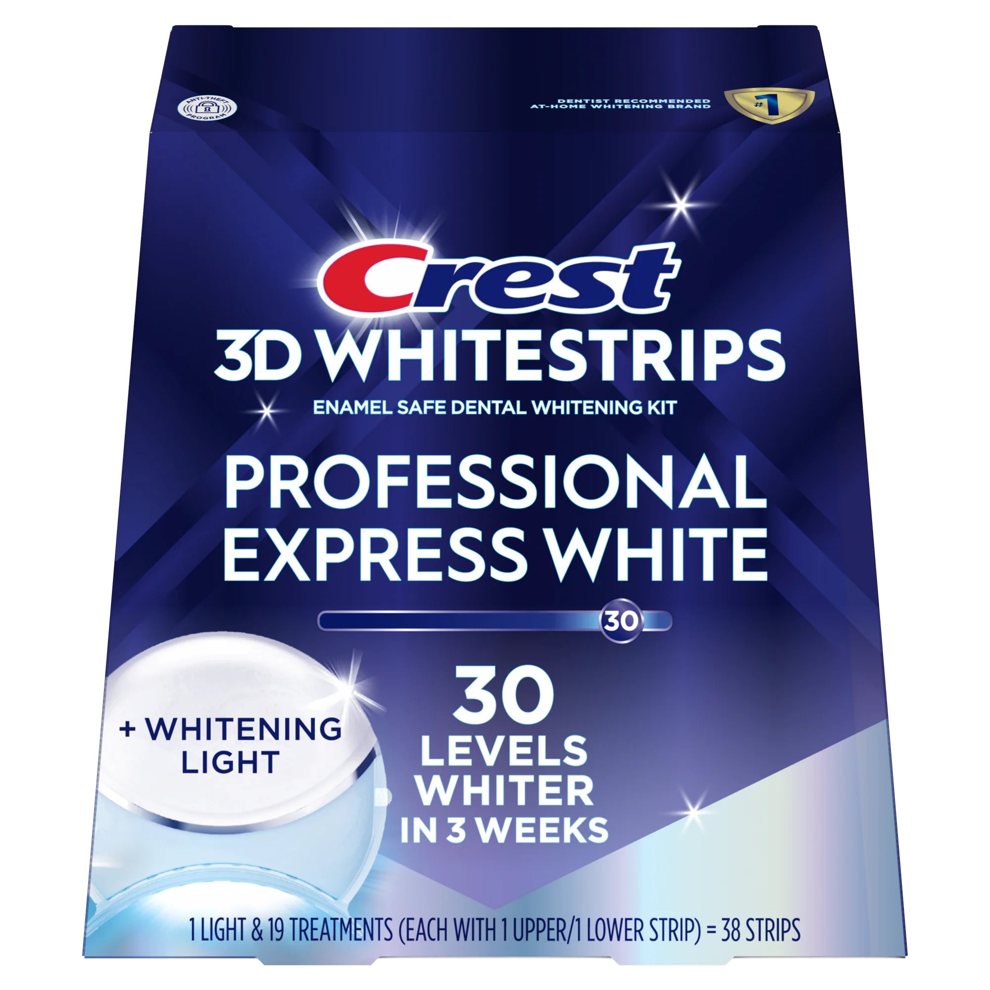 Cutie 19x Plicuri, Benzi Albirea Dintilor, Crest, 3D White, Professional Express White LED, cu lampa UV, 10% Concentratie, Tratament 19 zile, 60 min, Nivel Albire 30
