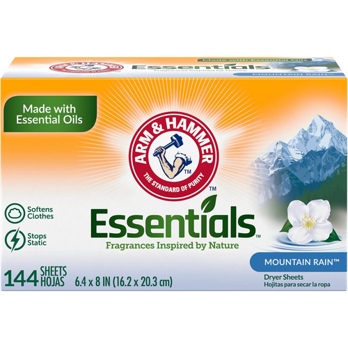 Servetele Parfumate Pentru Uscator, Arm&Hammer, Essentials, Mountain Rain, pentru Rufe, Inmoaie Tesaturile si Reduc Electrizarea, 144 buc