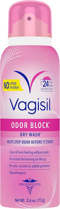 Spray pentru Igiena Feminină, Vagisil, Odor Block Dry Wash, Testat de Ginecologi, Hipoalergenic, 2.6 Ounțe (1 Bucată)