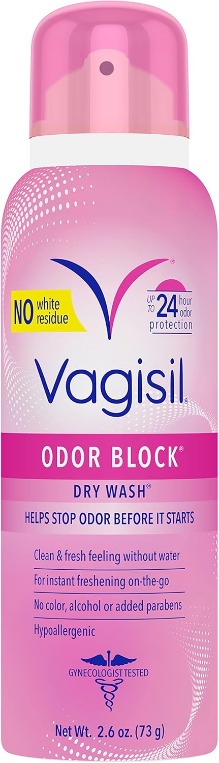 Spray pentru Igiena Feminină, Vagisil, Odor Block Dry Wash, Testat de Ginecologi, Hipoalergenic, 2.6 Ounțe (1 Bucată)