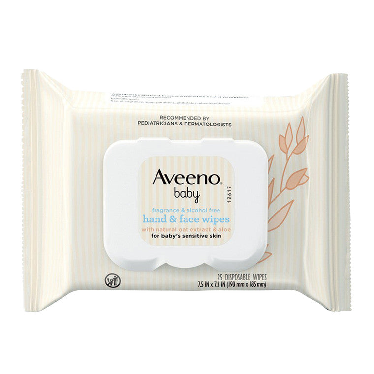 Șervețele umede, Aveeno Baby, Piele sensibilă, Curățare delicată, Calmare, Pentru bebeluși, 25 bucăți