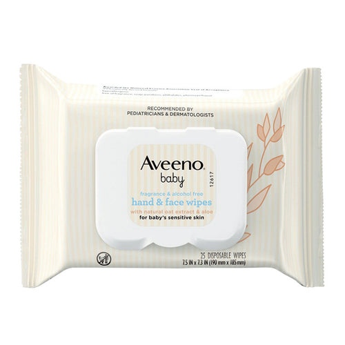 Șervețele umede, Aveeno Baby, Piele sensibilă, Curățare delicată, Calmare, Pentru bebeluși, 25 bucăți
