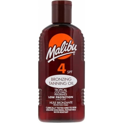 Ulei bronzare, Malibu Sun, Tanning Oil SPF 4 Coconut, Bronzare Rapidă, Rezistență la Apă, Aromă Cocos, 200 ml