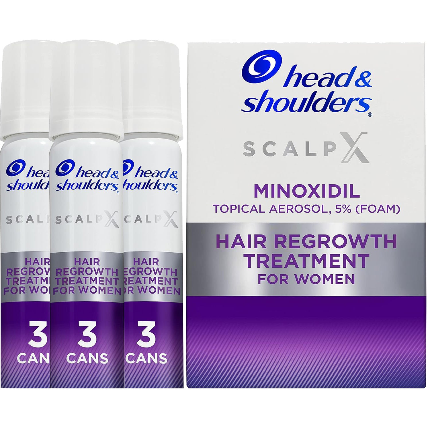 Set Spuma, Head & Shoulders, Scalp X, impotriva Caderii Parului, Minoxidil 5%, pentru Femei, Tratament 6 Luni, 3x 60gr