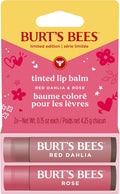 Balsam de buze colorat, Burt's Bees, Lip Tint Balm Duo, Infuzat cu unt de shea, Finish natural construibil, Red Dahlia + Rose, Set 2 bucăți